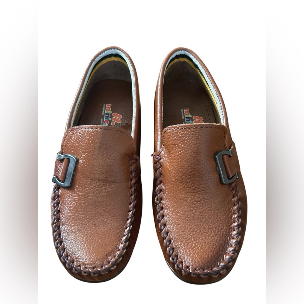 Minican Brown Leather Loafer Slip On Dress Shoes Kids Casual Classic Size 30